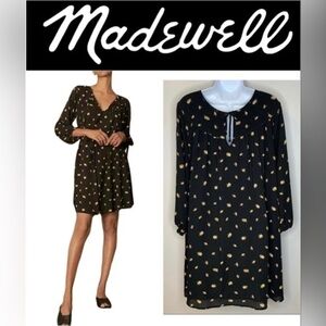 MADEWELL Women’s Black Mini Dress with French Yellow Daisies NO BELT Size Medium